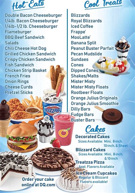 Dairy. queen menu - Find Dairy Queen® nutrition information for food and treats, from calories to protein. Plus, use our allergen legend to understand which products contain common allergens.